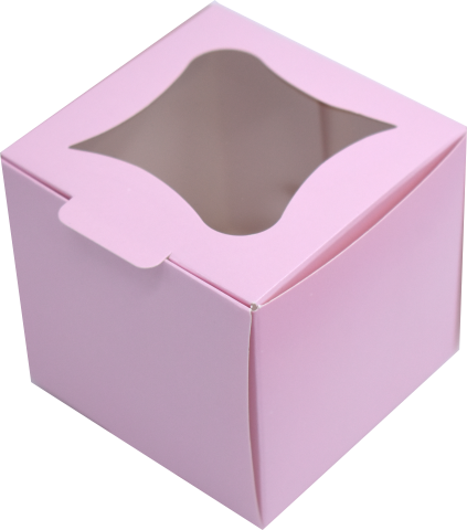 Cutii Cupcakes cu display 8x8x8 cm Roz + suport interior alb