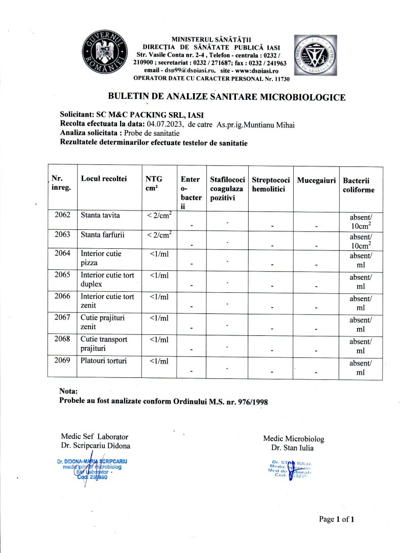 Buletin de Analize Sanitare Microbiologice - 2023 pag 1