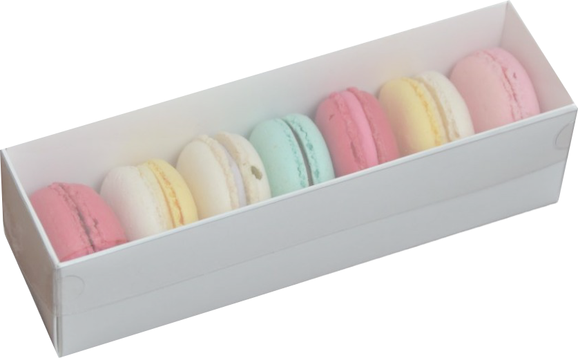 Cutie Macarons Alba 14x5x4.5 cm (5-6 buc) cu manson din plastic transparent